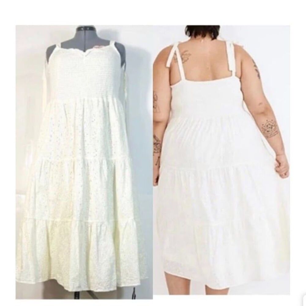 Madewell NWT Sz 1X Lighthouse Cotton Eyelet Lucie Tie-Strap Tiered Midi Dress
